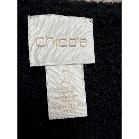 Chicos Womens Black Acrylic/Nylon/Wool Feather Trim Long Sleeve Cardigan Size 2 - Picture 7 of 11